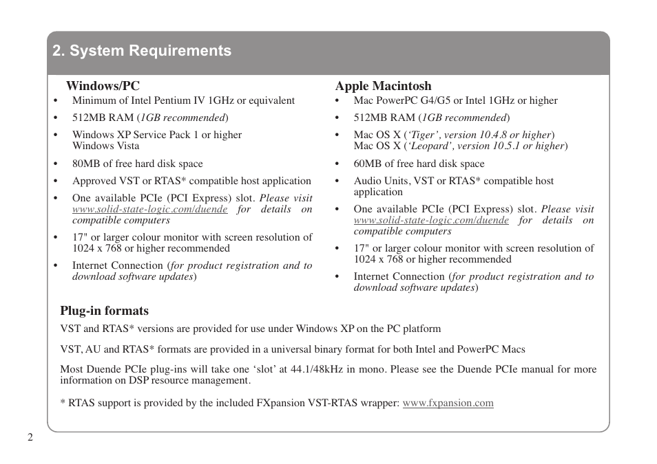 System requirements | Solid State Logic 82S6MC120A User Manual | Page 6 / 28