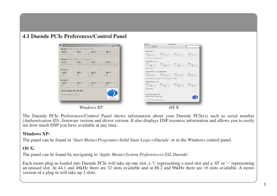 1 duende pcie preferences/control panel | Solid State Logic 82S6MC120A User Manual | Page 9 / 28