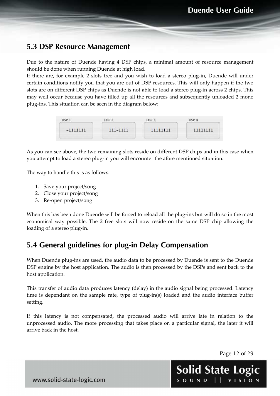 Duende user guide, 3 dsp resource management | Solid State Logic DUENDE User Manual | Page 12 / 29