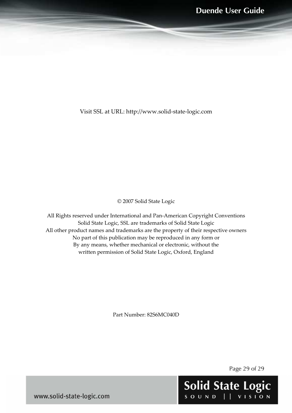 Duende user guide | Solid State Logic DUENDE User Manual | Page 29 / 29