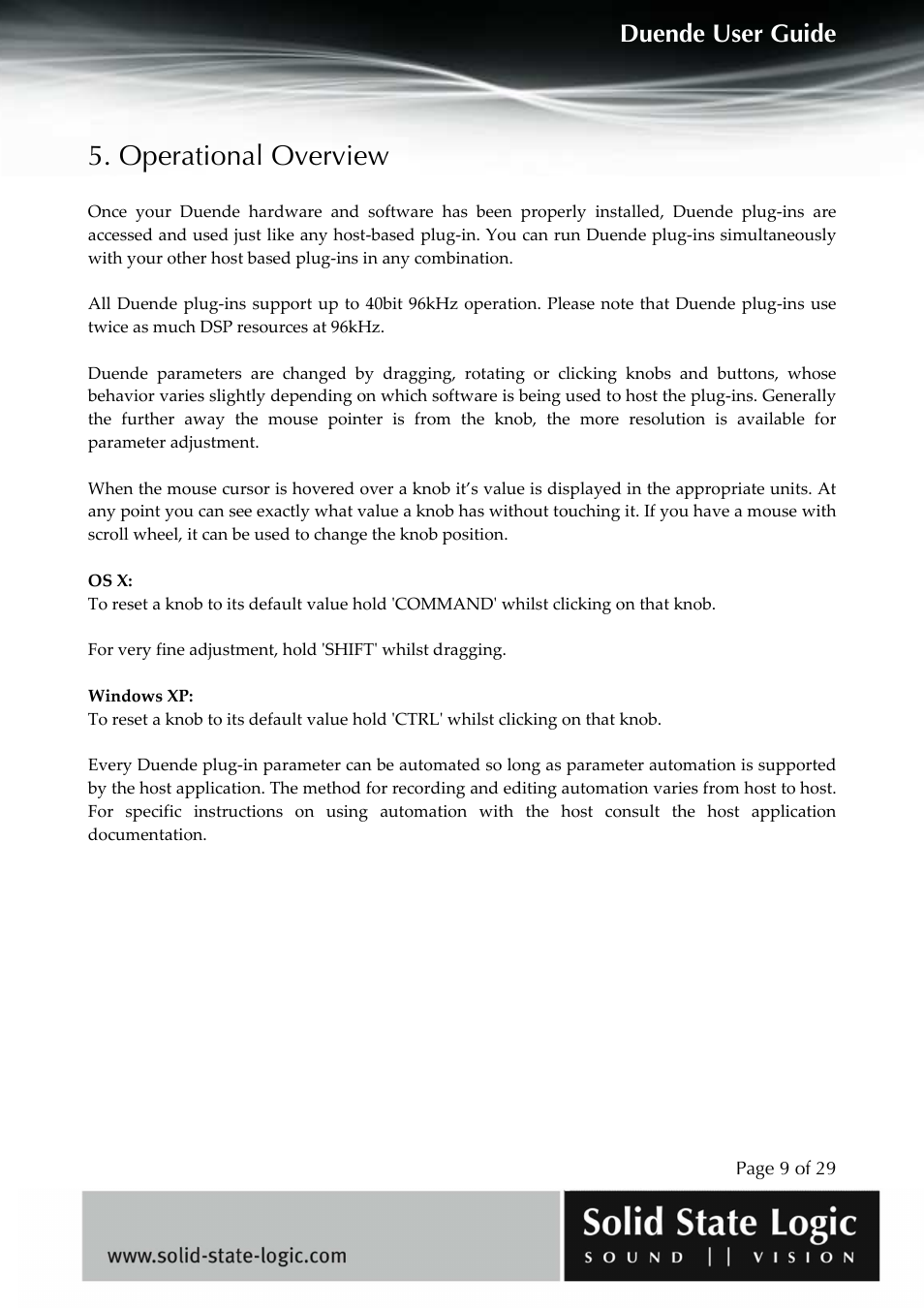 Operational overview, Duende user guide | Solid State Logic DUENDE User Manual | Page 9 / 29