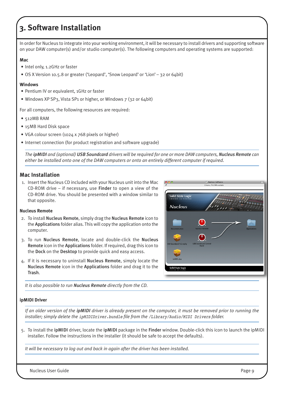 Software installation, Mac installation | Solid State Logic 82BN0M01B User Manual | Page 13 / 52