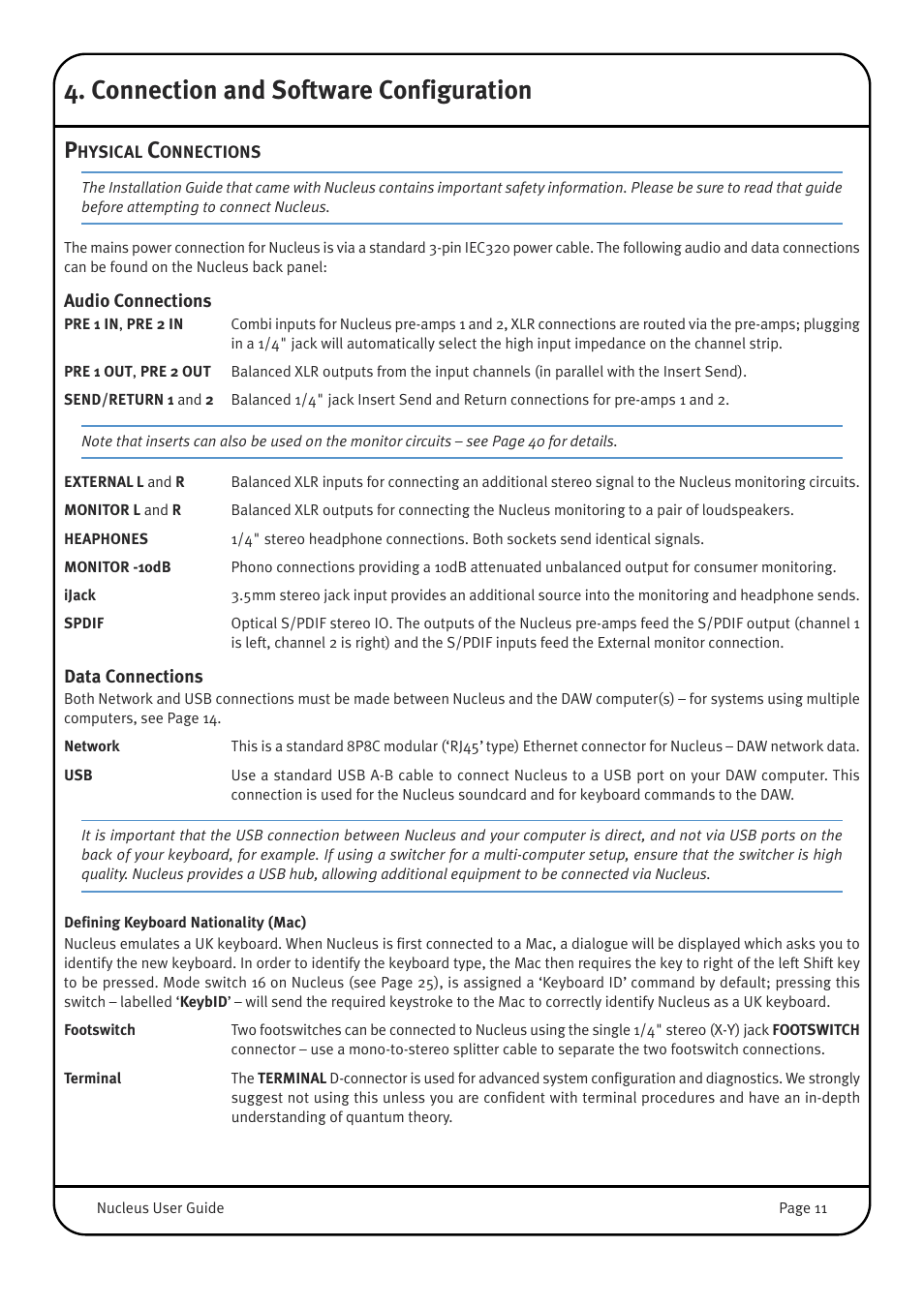 Connection and software configuration, Physical connections, Audio connections | Data connections | Solid State Logic 82BN0M01B User Manual | Page 15 / 52