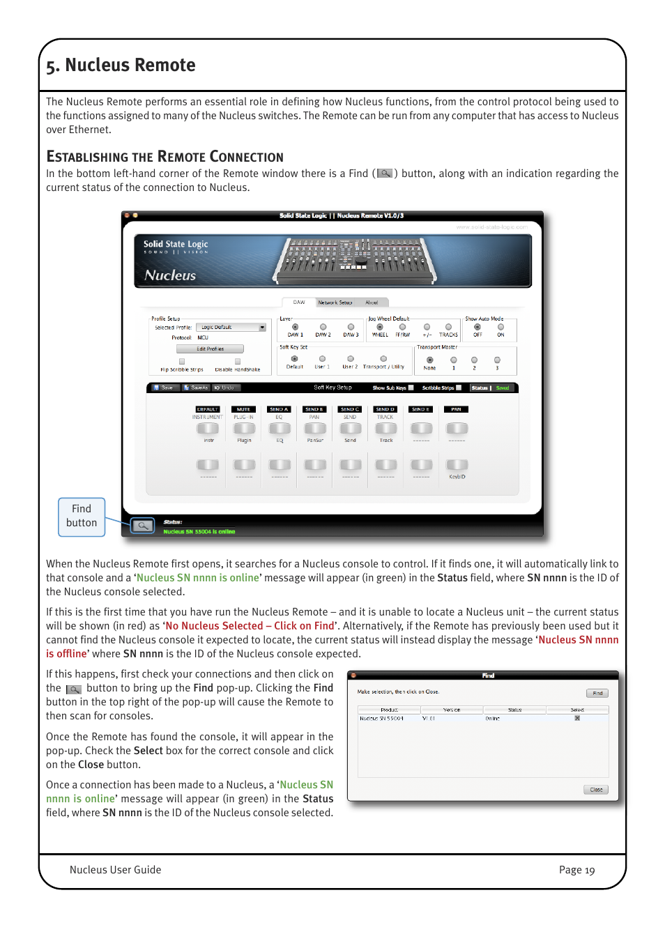 Nucleus remote, Establishing the remote connection | Solid State Logic 82BN0M01B User Manual | Page 23 / 52