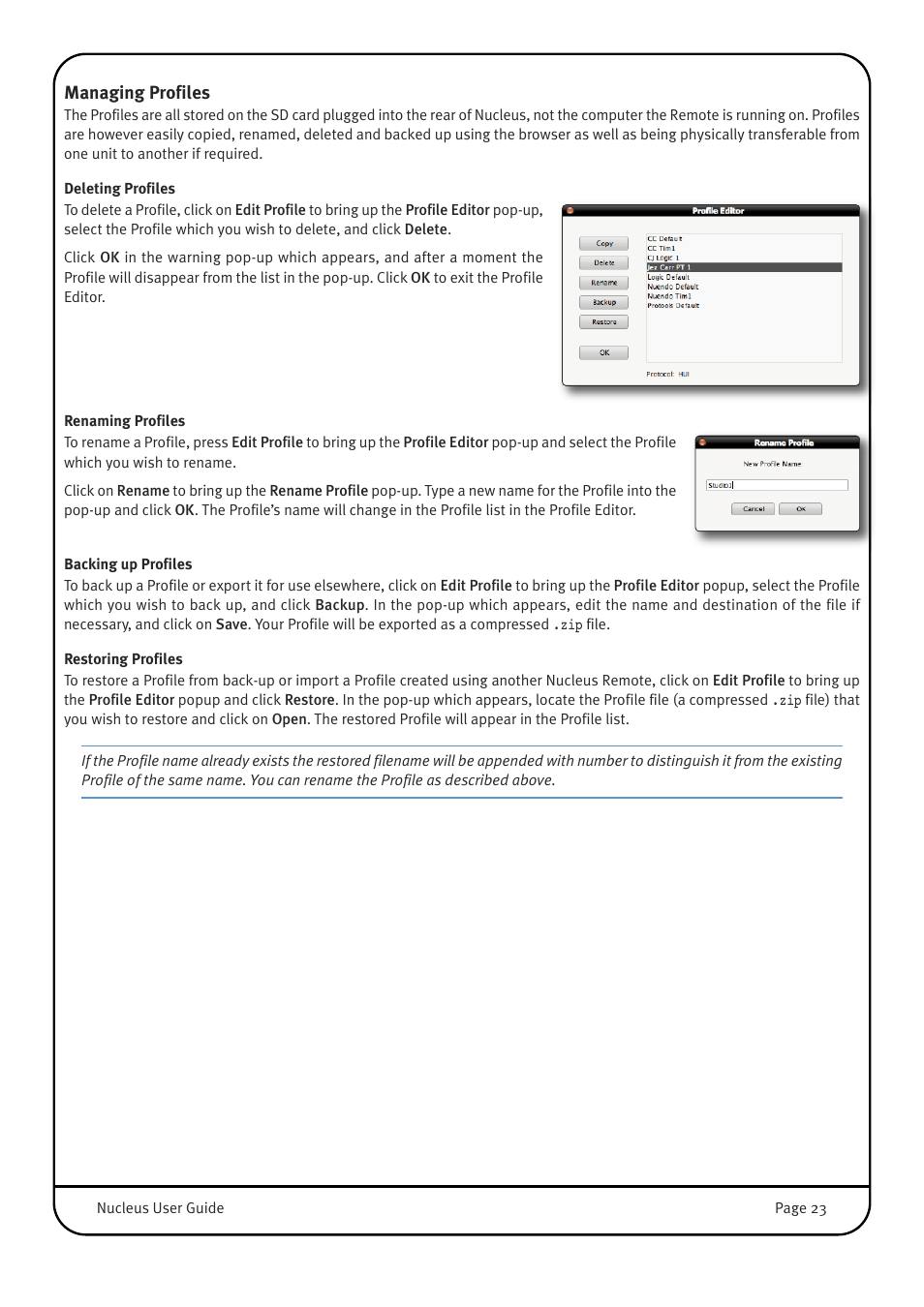 Managing profiles | Solid State Logic 82BN0M01B User Manual | Page 27 / 52