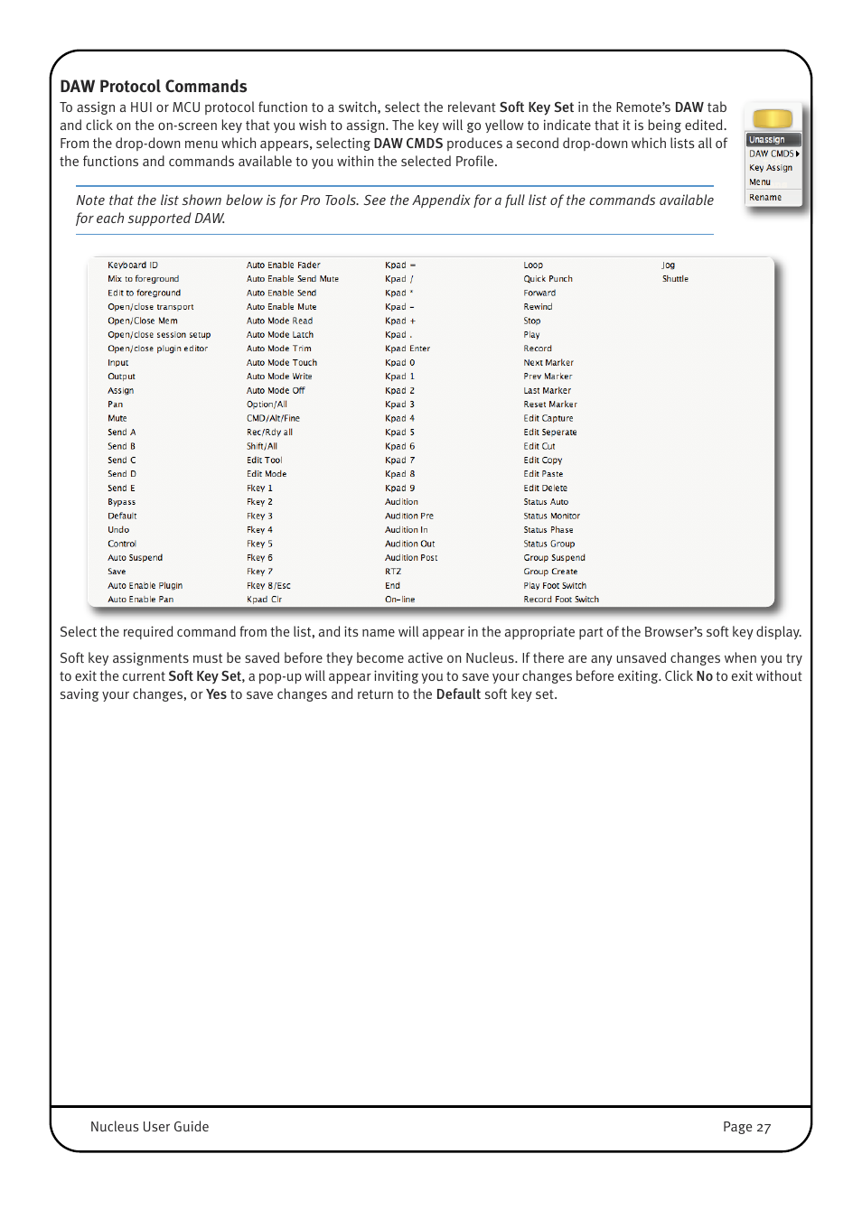 Daw protocol commands | Solid State Logic 82BN0M01B User Manual | Page 31 / 52