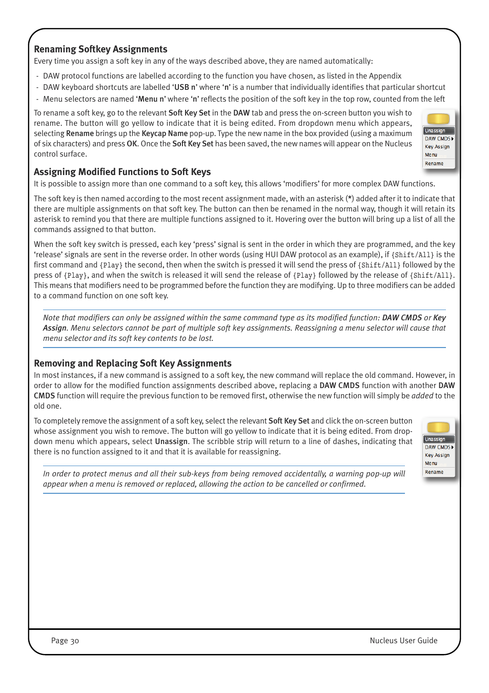 Renaming softkey assignments, Assigning modified functions to soft keys, Removing and replacing soft key assignments | Solid State Logic 82BN0M01B User Manual | Page 34 / 52