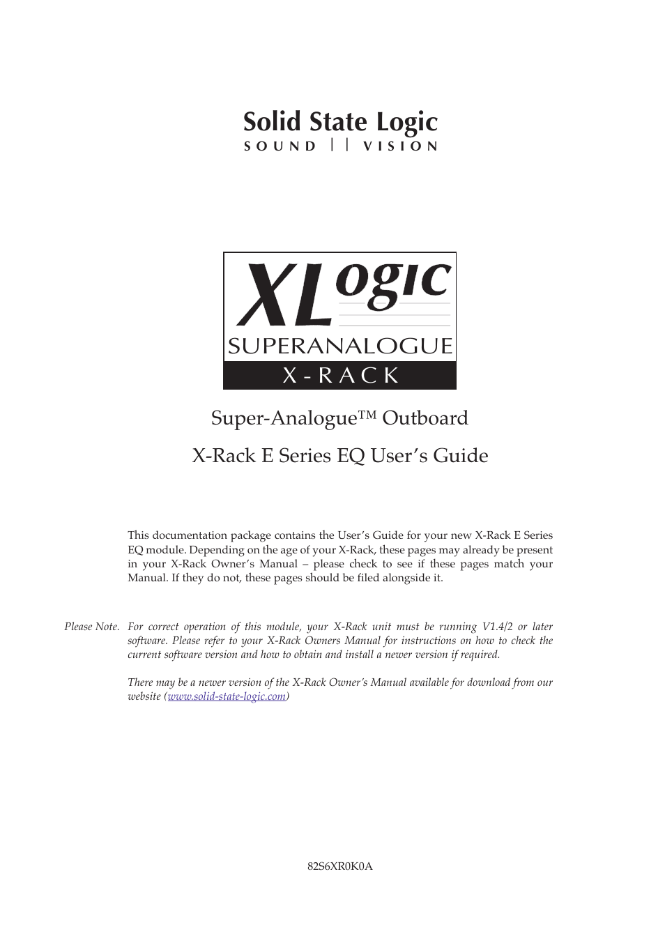 Solid State Logic Super-Analogue Outboard X-Rack E Series User Manual | 10 pages