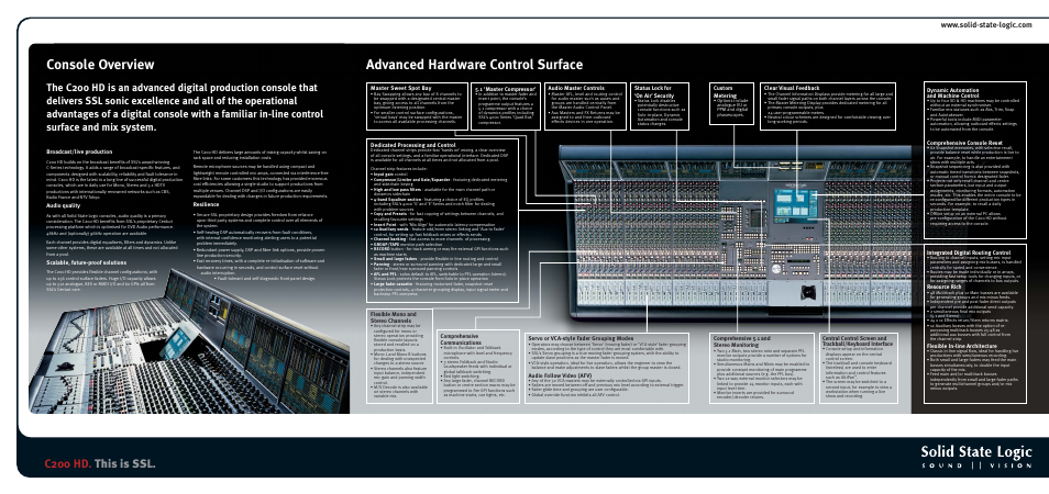 Console overview advanced hardware control surface, C200 hd. this is ssl | Solid State Logic C200 HD User Manual | Page 2 / 4