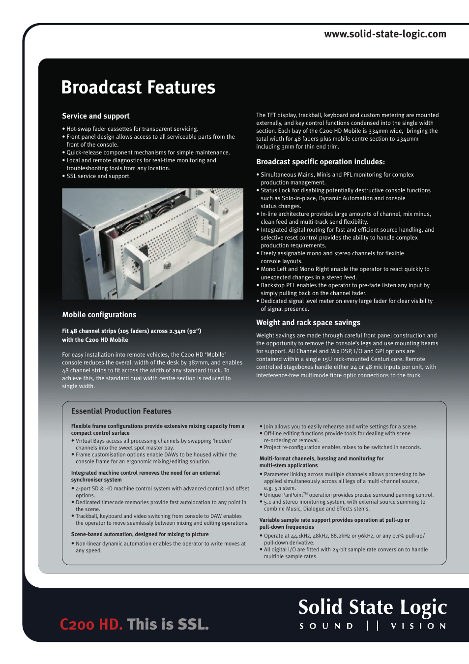 Broadcast features, C200 hd. this is ssl | Solid State Logic C200 HD User Manual | Page 3 / 4
