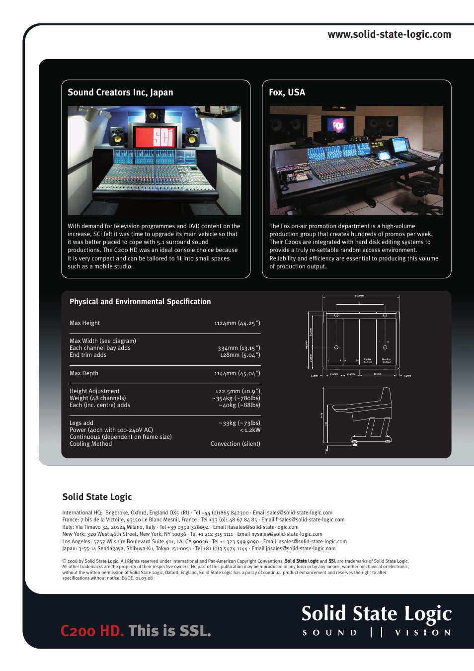 C200 hd. this is ssl, Solid state logic, Sound creators inc, japan fox, usa | Solid State Logic C200 HD User Manual | Page 4 / 4