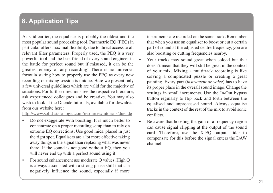 Application tips | Solid State Logic X-EQ User Manual | Page 25 / 28