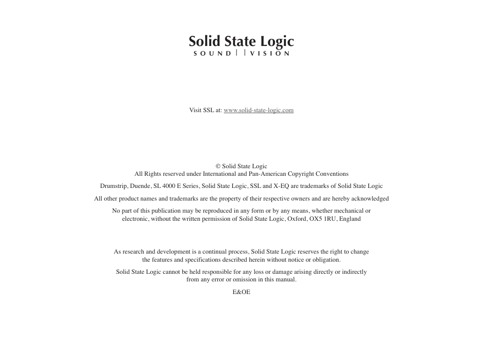 Solid state logic | Solid State Logic X-EQ User Manual | Page 28 / 28