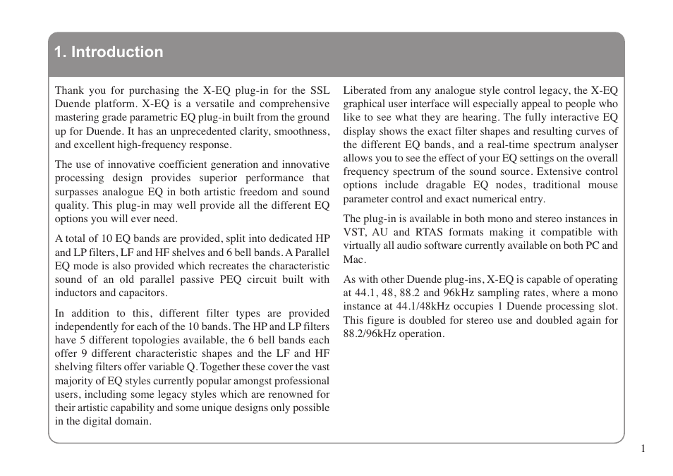 Introduction | Solid State Logic X-EQ User Manual | Page 5 / 28