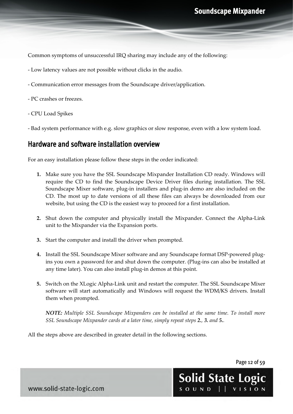 Soundscape mixpander, Hardware and software installation overview | Solid State Logic 4.3 User Manual | Page 12 / 59