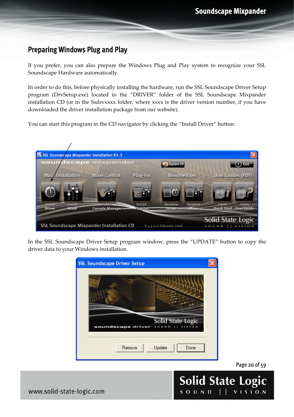 Soundscape mixpander, Preparing windows plug and play | Solid State Logic 4.3 User Manual | Page 20 / 59
