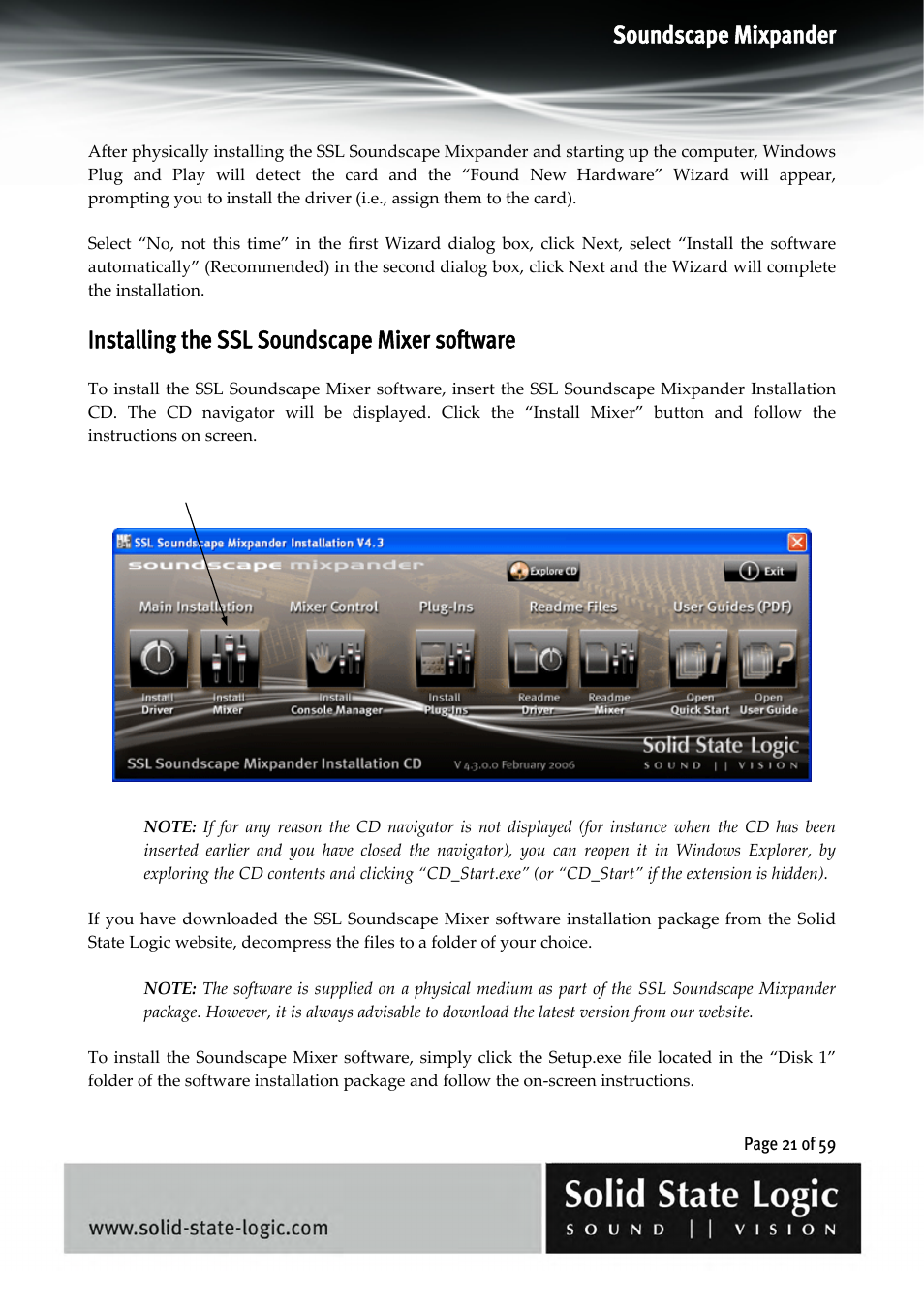 Soundscape mixpander, Installing the ssl soundscape mixer software | Solid State Logic 4.3 User Manual | Page 21 / 59