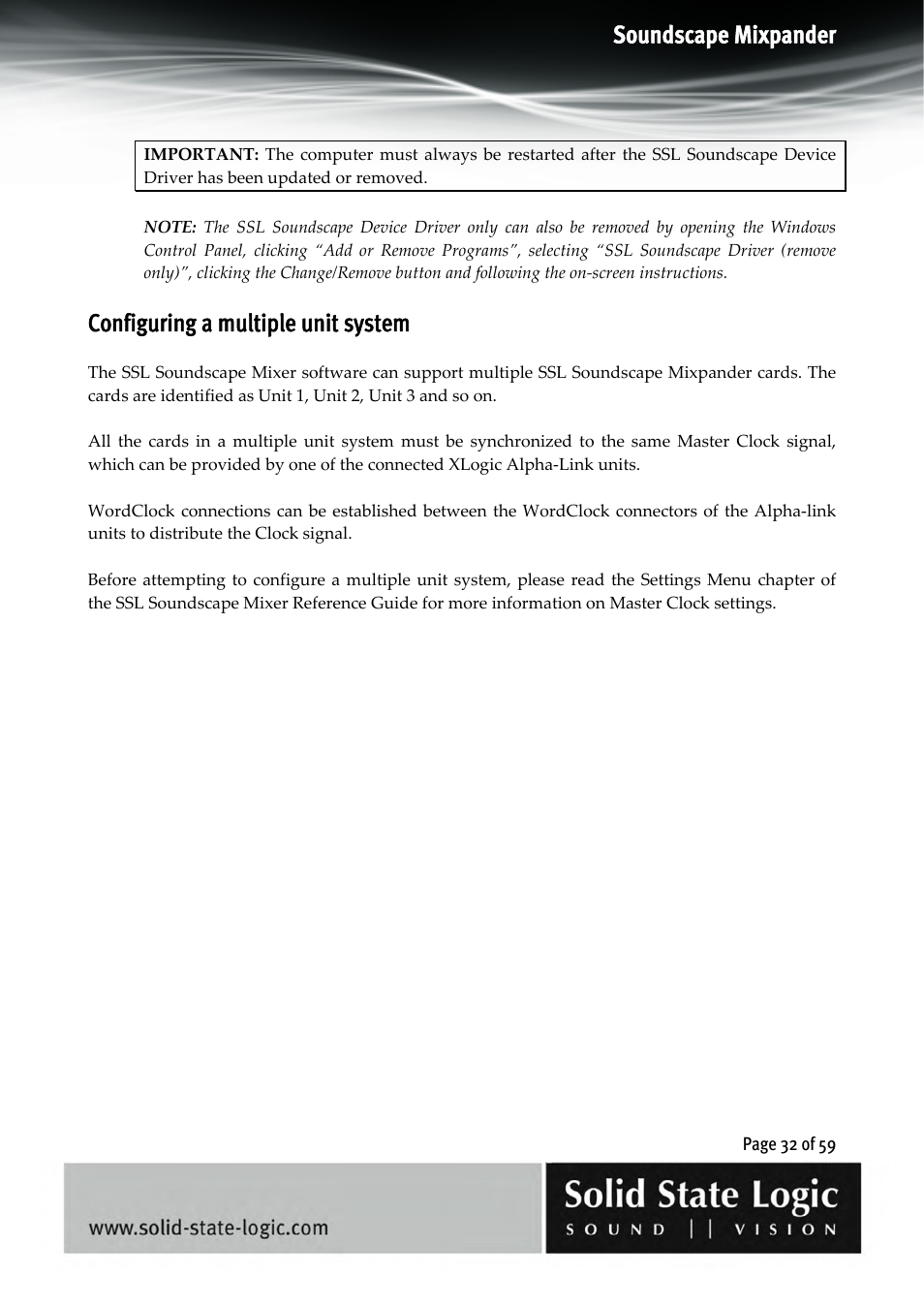 Soundscape mixpander, Configuring a multiple unit system | Solid State Logic 4.3 User Manual | Page 32 / 59