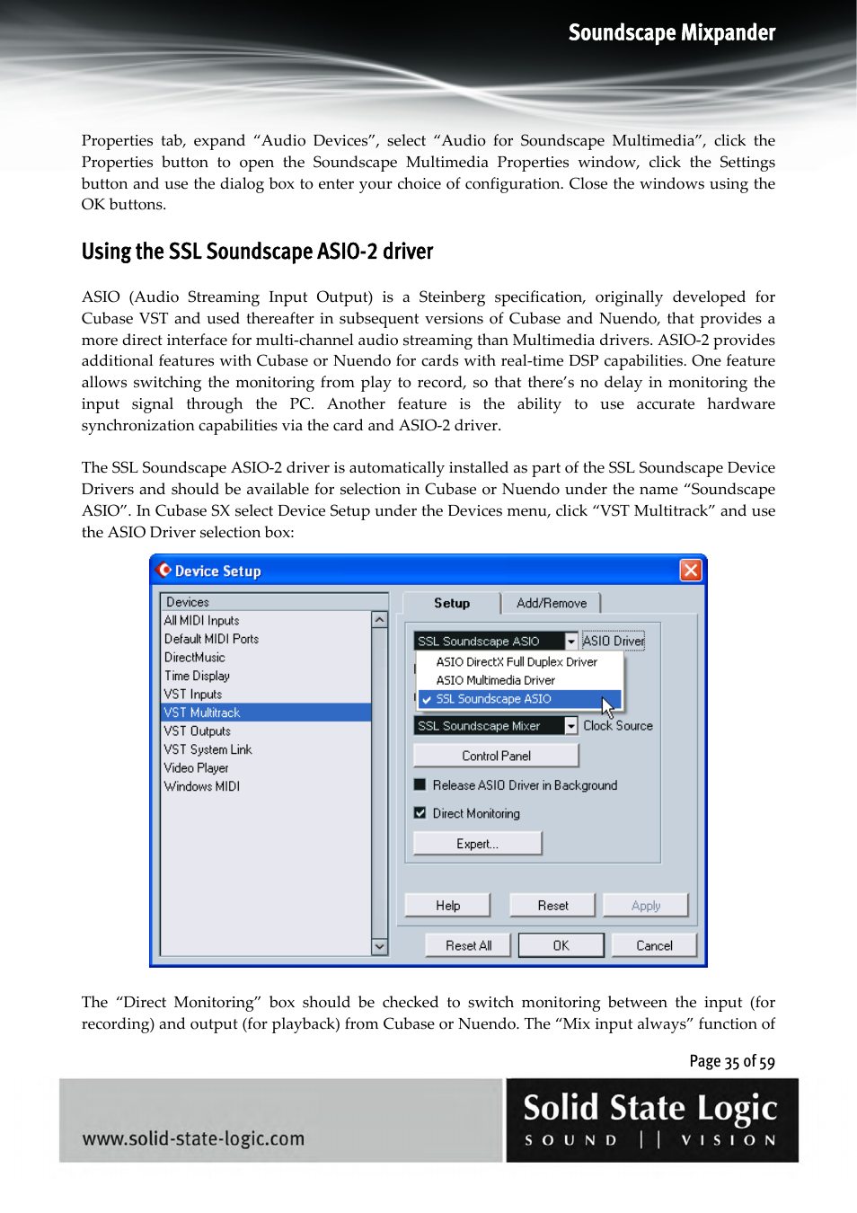 Soundscape mixpander, Using the ssl soundscape asio-2 driver | Solid State Logic 4.3 User Manual | Page 35 / 59