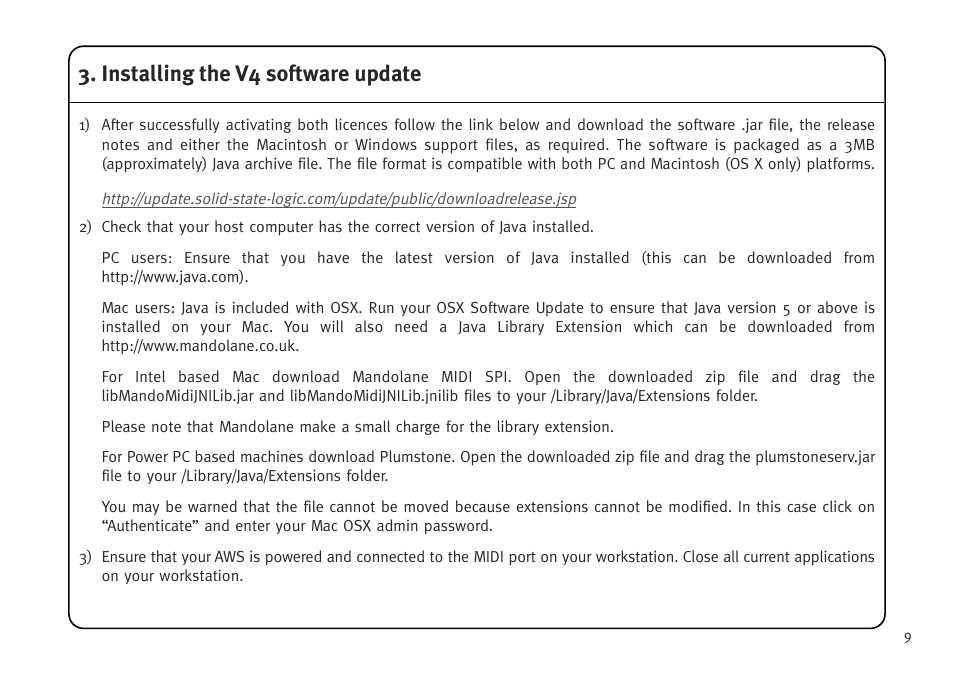 Installing the v4 software update | Solid State Logic AWS V4 User Manual | Page 13 / 45