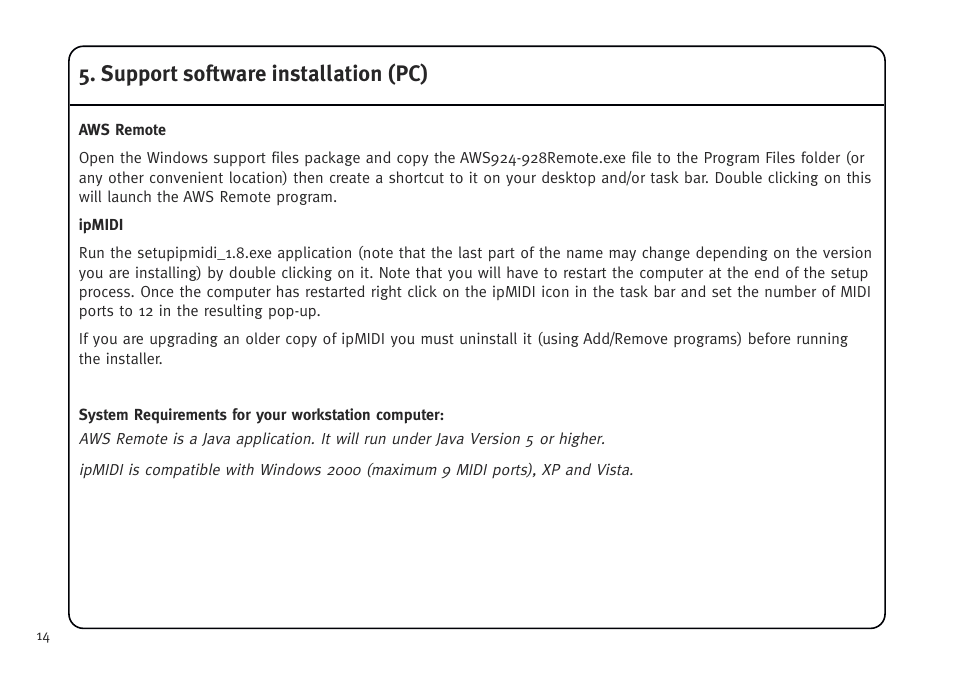 Support software installation (pc) | Solid State Logic AWS V4 User Manual | Page 18 / 45