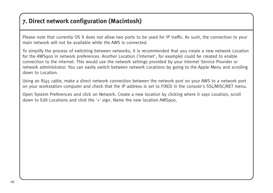 Direct network configuration (macintosh) | Solid State Logic AWS V4 User Manual | Page 20 / 45