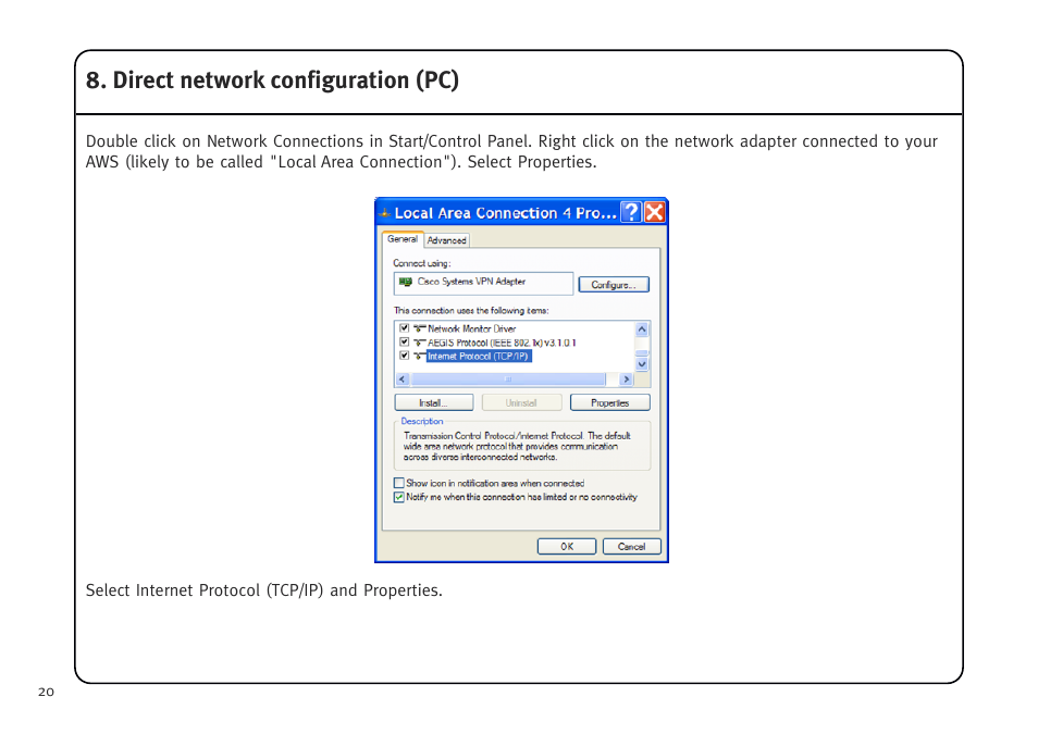 Direct network configuration (pc) | Solid State Logic AWS V4 User Manual | Page 24 / 45