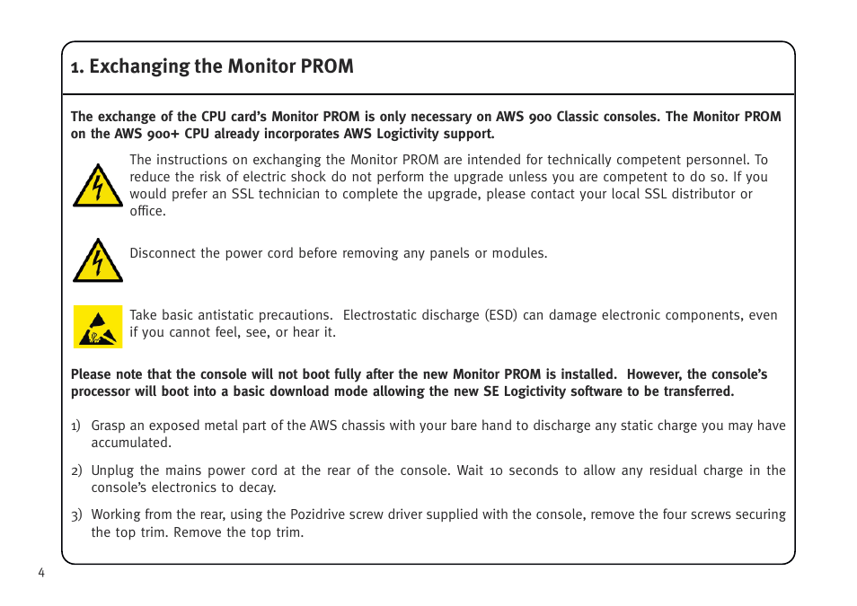 Exchanging the monitor prom | Solid State Logic AWS V4 User Manual | Page 8 / 45