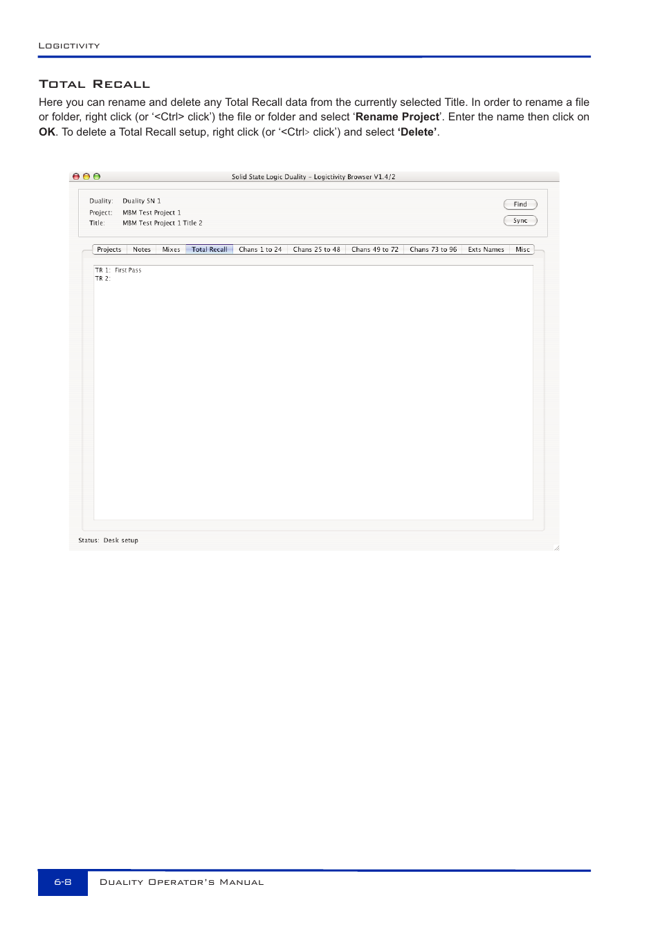 Total recall | Solid State Logic Duality 82S6DUA20C User Manual | Page 124 / 127