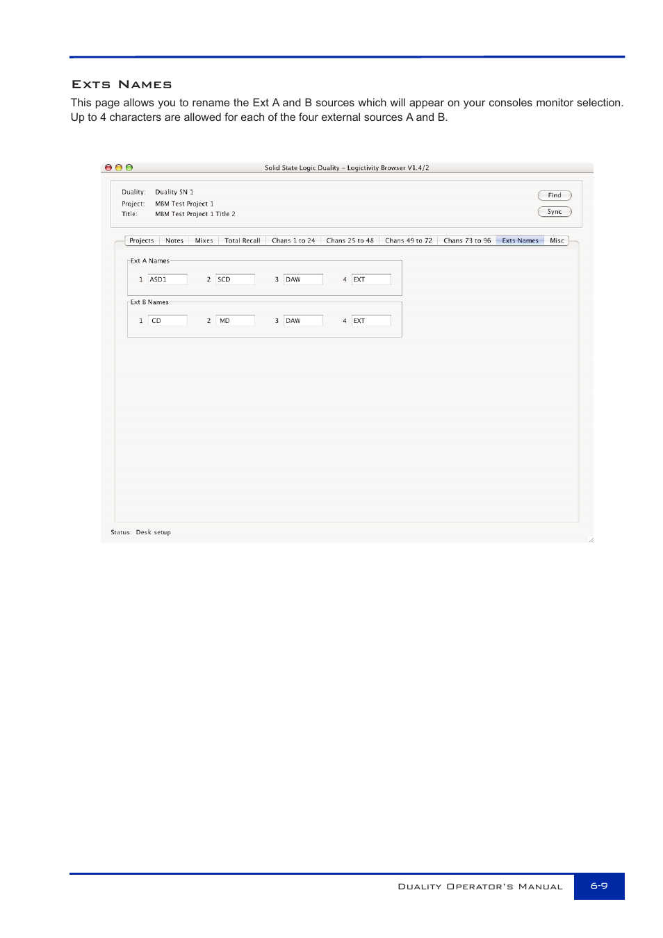 Exts names | Solid State Logic Duality 82S6DUA20C User Manual | Page 125 / 127