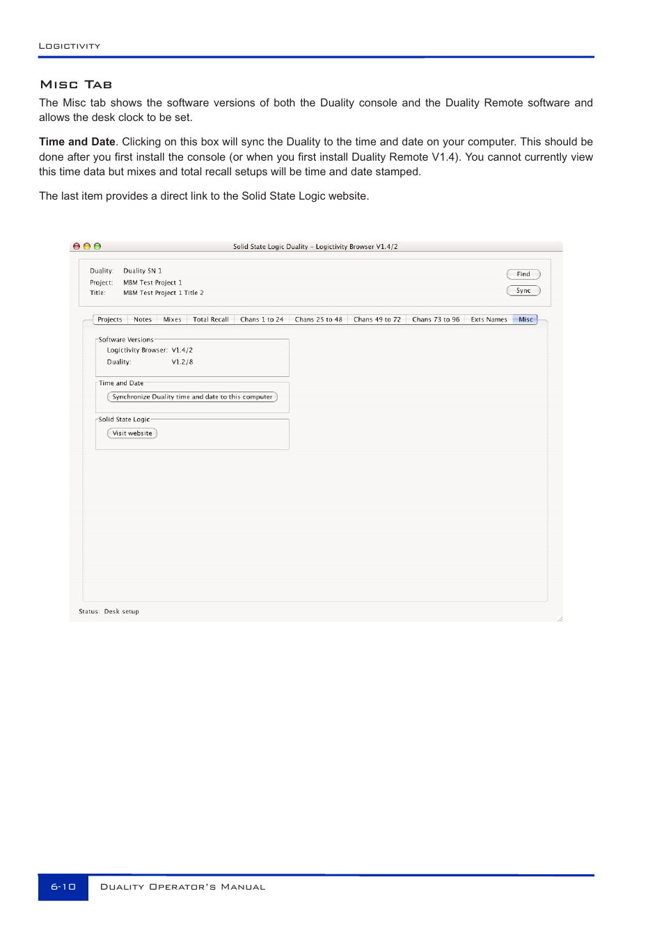 Misc tab | Solid State Logic Duality 82S6DUA20C User Manual | Page 126 / 127