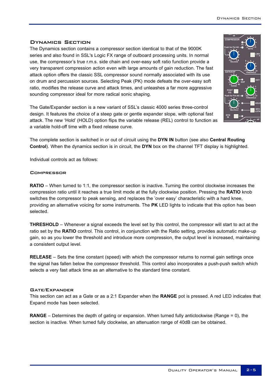 Compressor, Gate/expander | Solid State Logic Duality 82S6DUA20C User Manual | Page 17 / 127