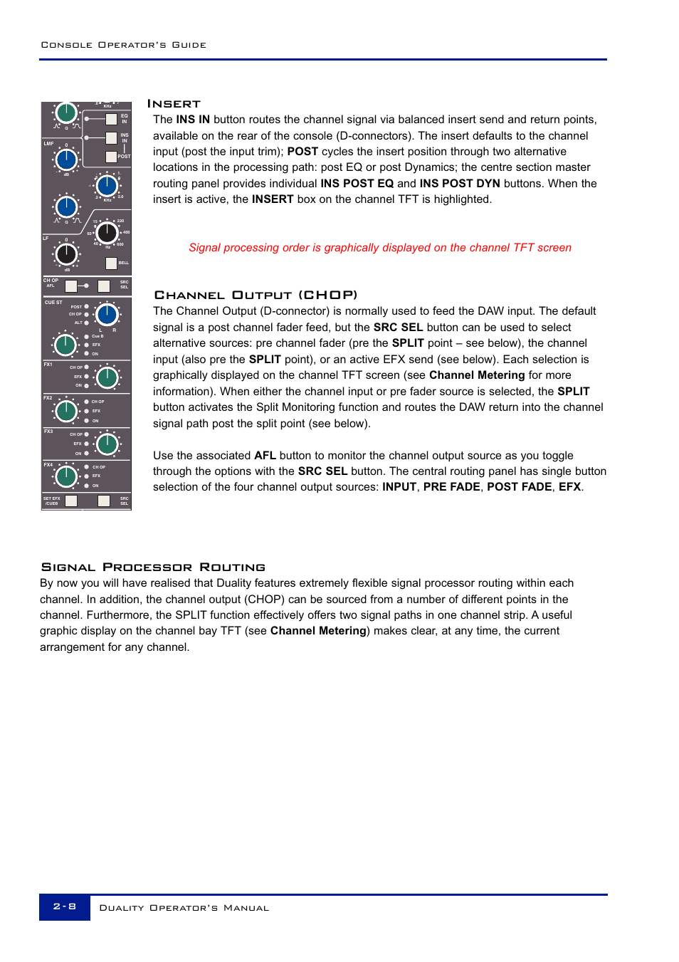Insert, Channel output (chop), Signal processor routing | Solid State Logic Duality 82S6DUA20C User Manual | Page 20 / 127