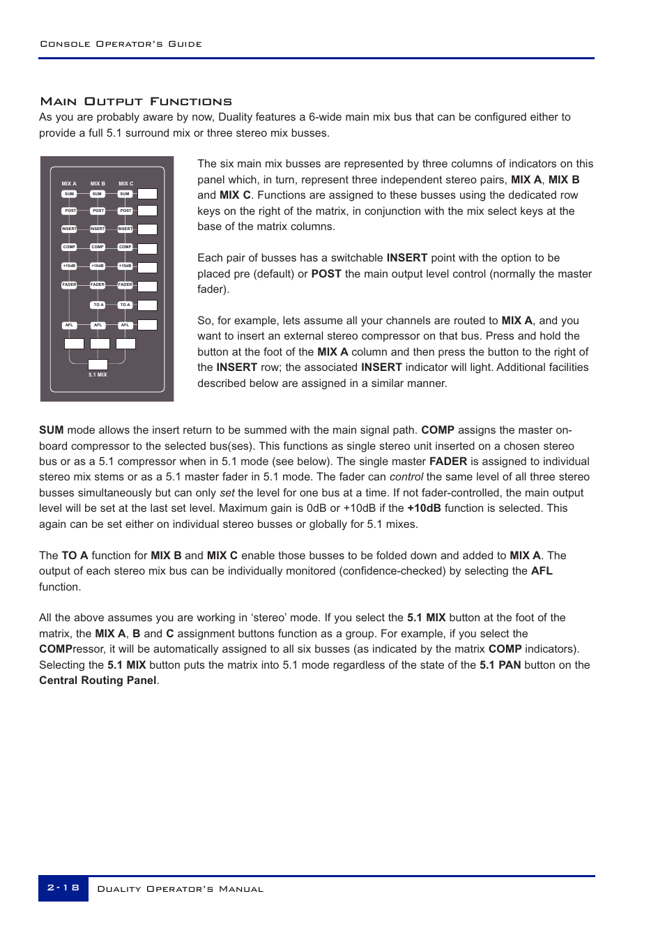 Main output functions | Solid State Logic Duality 82S6DUA20C User Manual | Page 30 / 127
