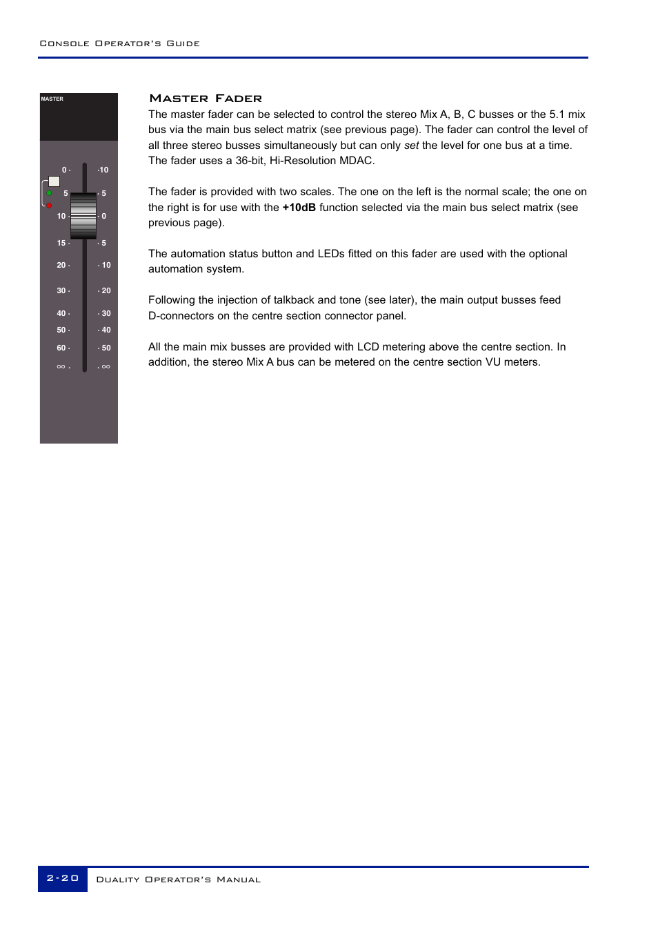 Master fader | Solid State Logic Duality 82S6DUA20C User Manual | Page 32 / 127