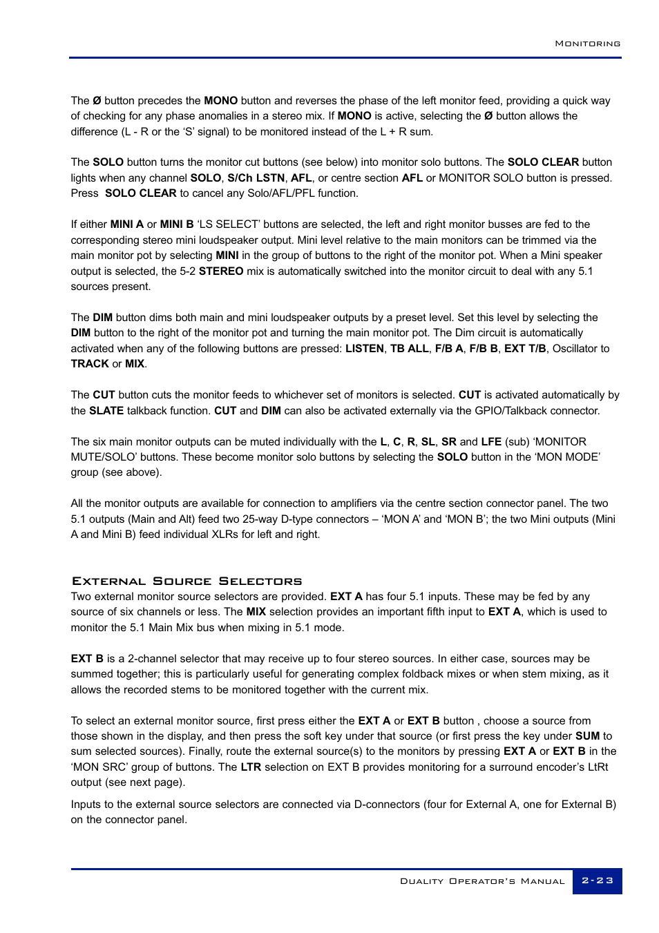 External source selectors | Solid State Logic Duality 82S6DUA20C User Manual | Page 35 / 127