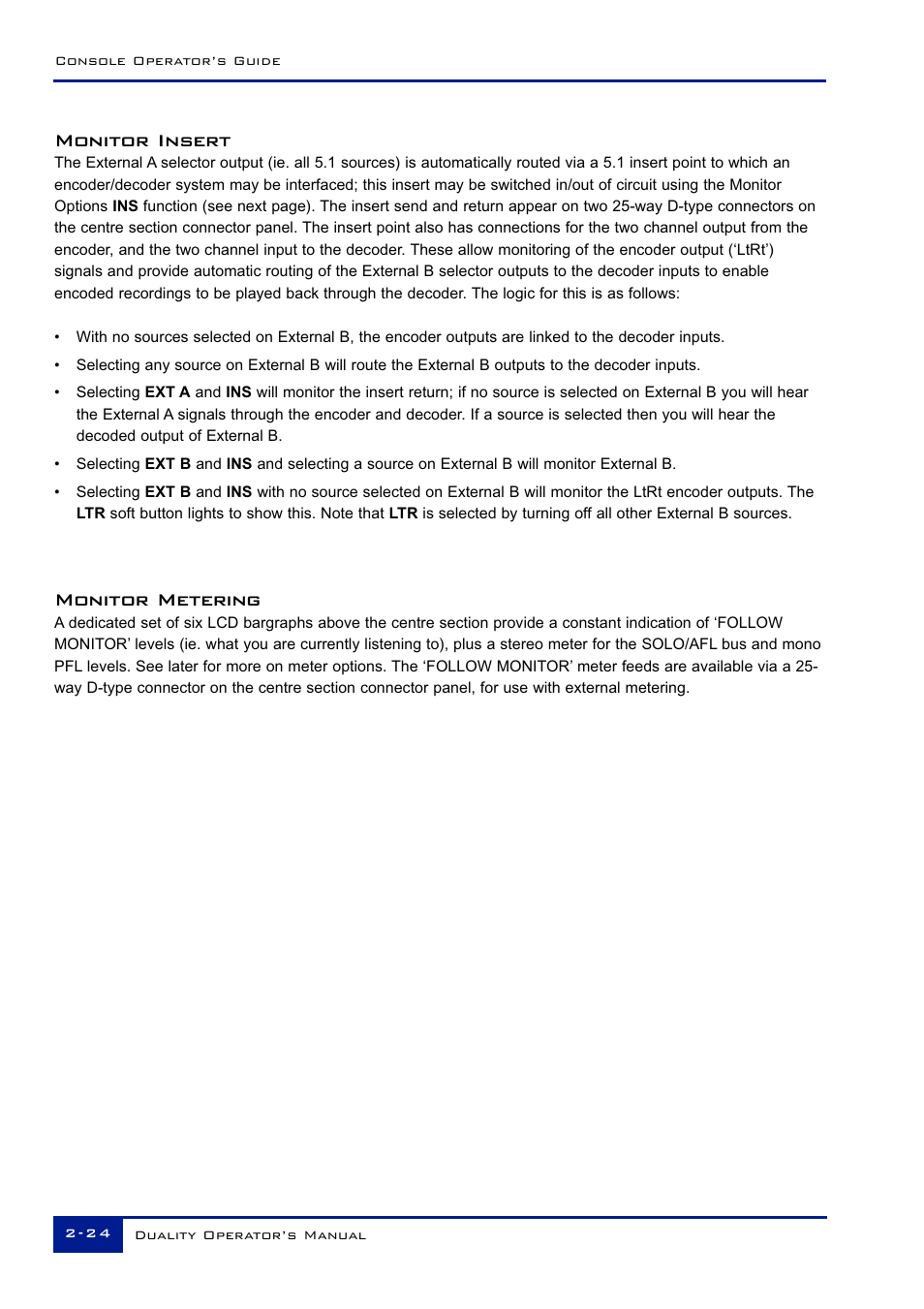 Monitor insert, Monitor metering | Solid State Logic Duality 82S6DUA20C User Manual | Page 36 / 127
