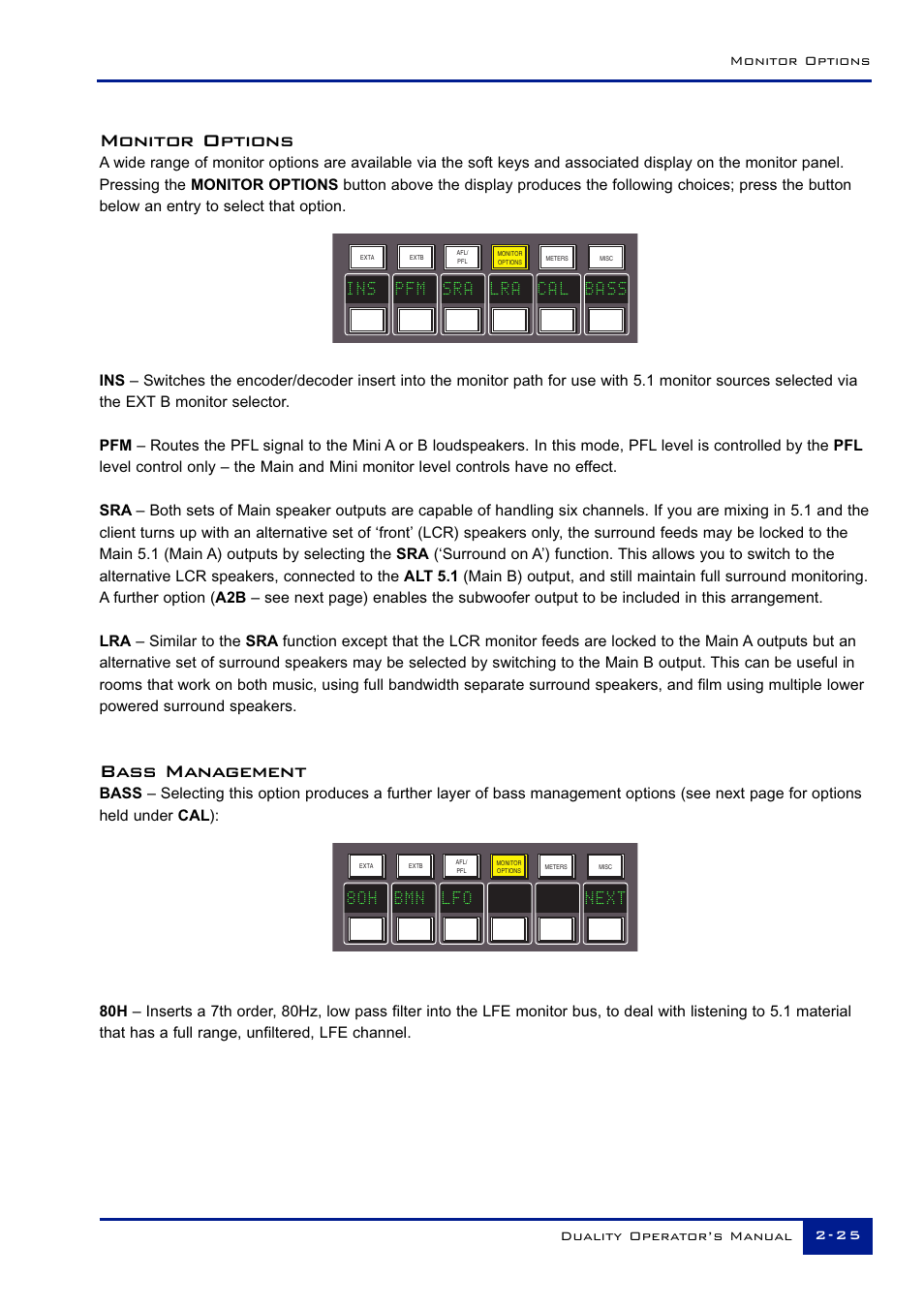 Monitor options, Bass management | Solid State Logic Duality 82S6DUA20C User Manual | Page 37 / 127