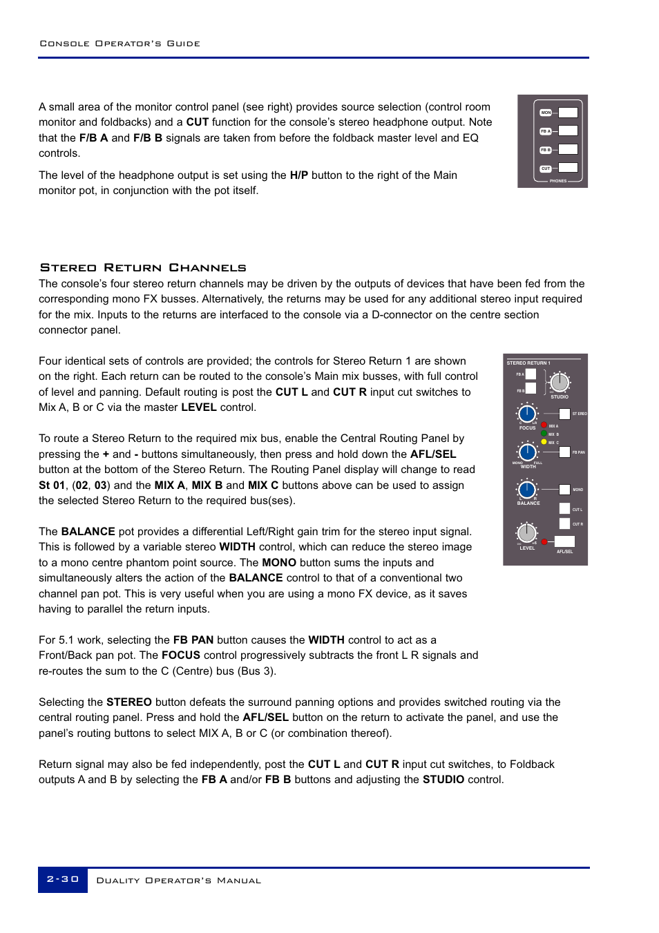 Stereo return channels | Solid State Logic Duality 82S6DUA20C User Manual | Page 42 / 127
