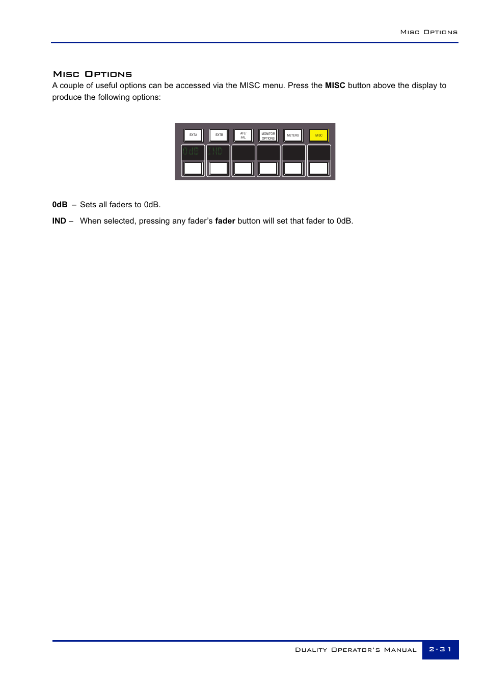 Misc options, Misc options 2 - 3 1 duality operator’s manual | Solid State Logic Duality 82S6DUA20C User Manual | Page 43 / 127
