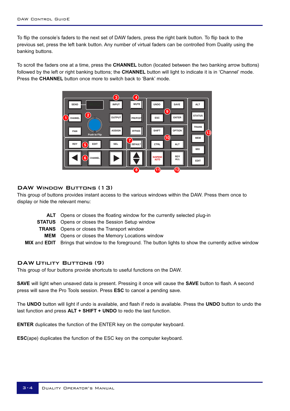 Daw window buttons (13), Daw utility buttons (9) | Solid State Logic Duality 82S6DUA20C User Manual | Page 54 / 127