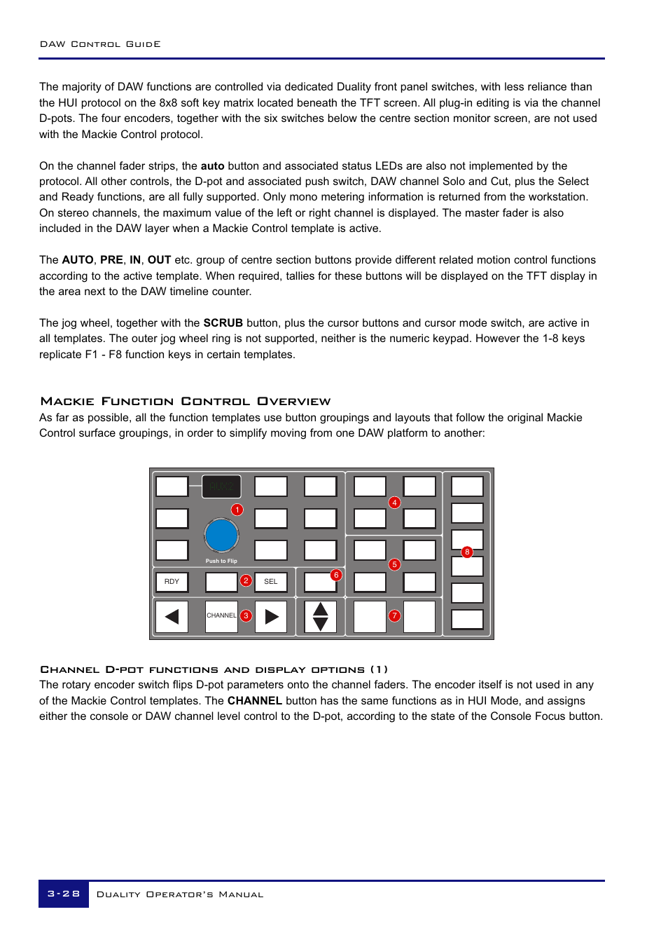 Mackie function control overview, Channel d-pot functions and display options (1) | Solid State Logic Duality 82S6DUA20C User Manual | Page 78 / 127