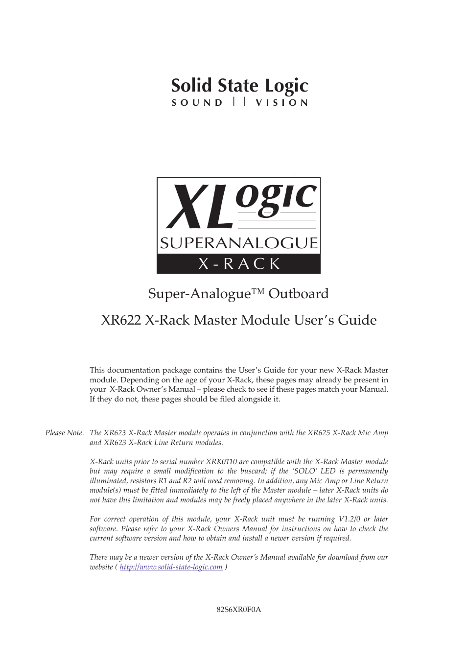 Solid State Logic SUPER-ANALOGUE OUTBOARD XR622 User Manual | 10 pages