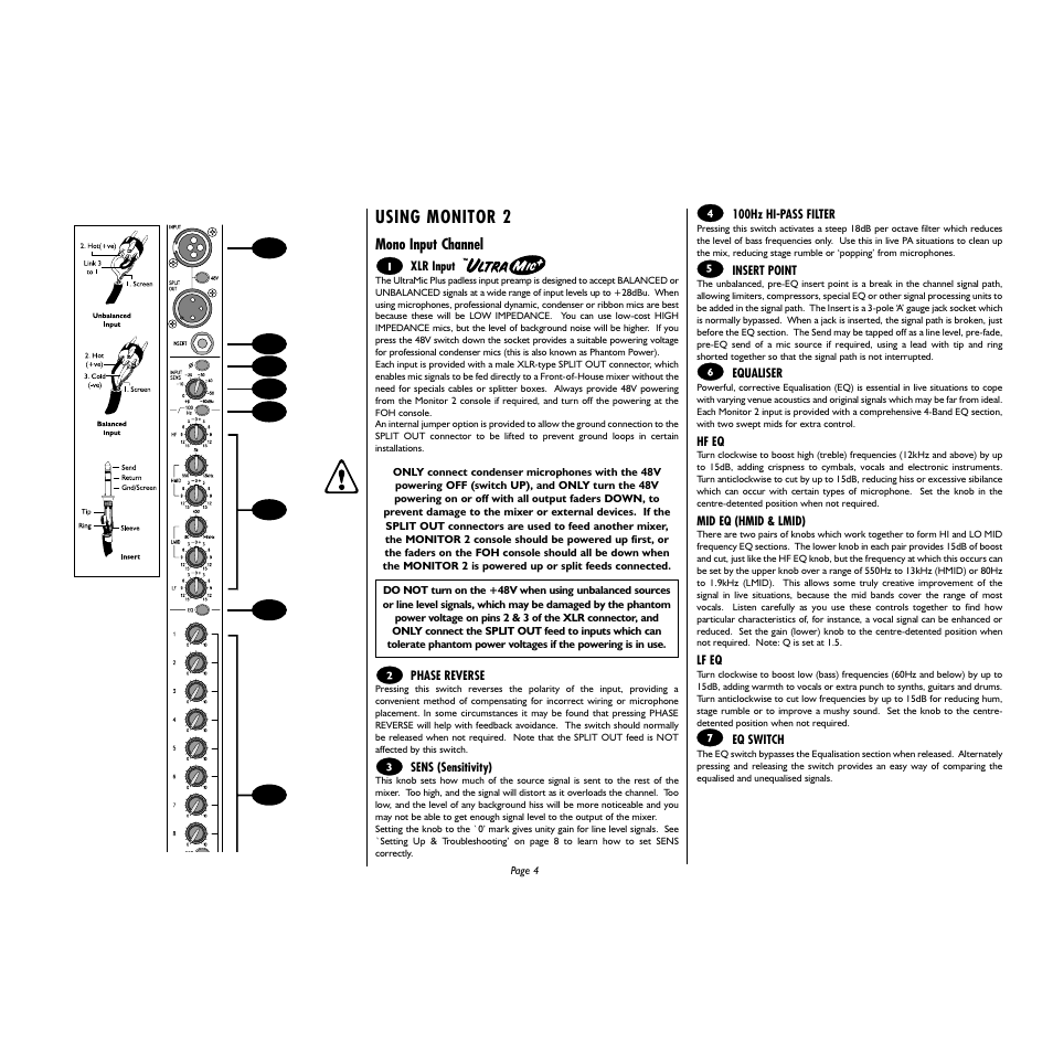 Using monitor 2, Mono input channel | Spirit Monitor2 User Manual | Page 4 / 19