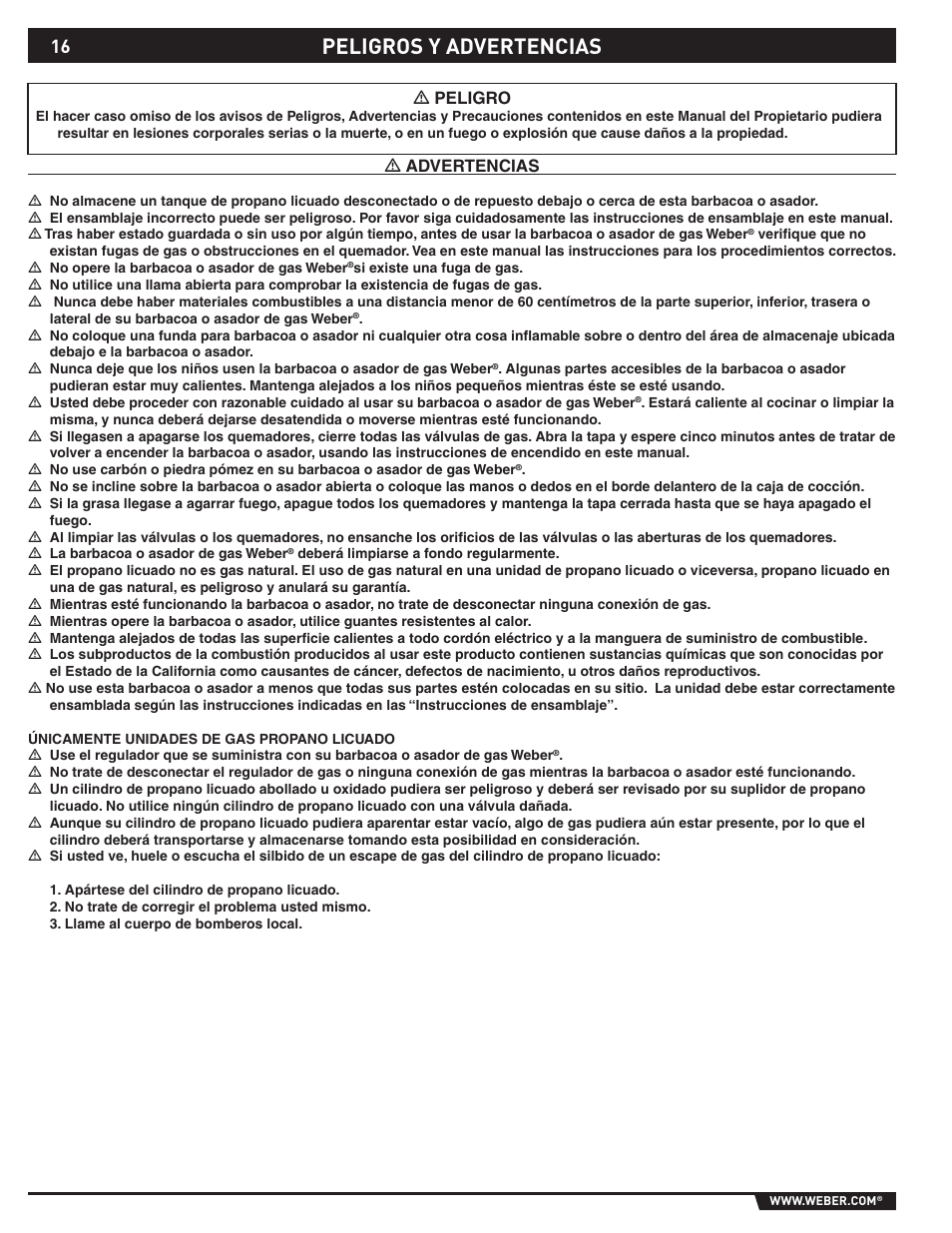 Peligros y advertencias, Ƽ peligro, Ƽ advertencias | Spirit E-210/310 User Manual | Page 16 / 40