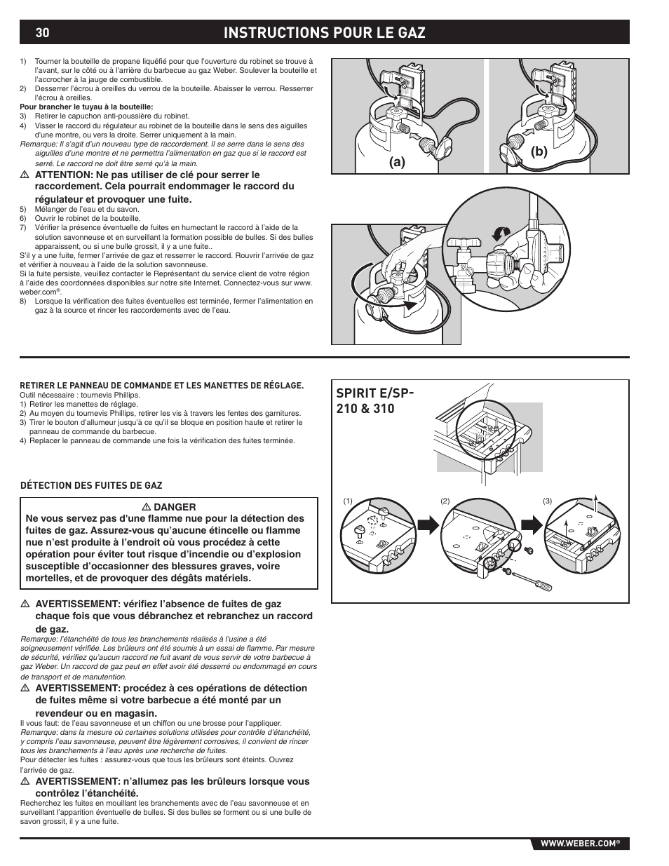 Instructions pour le gaz, A) (b) | Spirit E-210/310 User Manual | Page 30 / 40