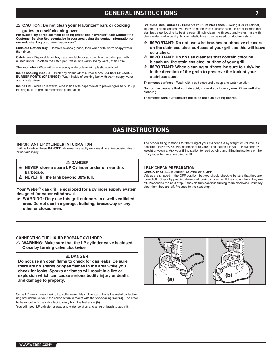 General instructions gas instructions, A) (b) | Spirit E-210/310 User Manual | Page 7 / 40