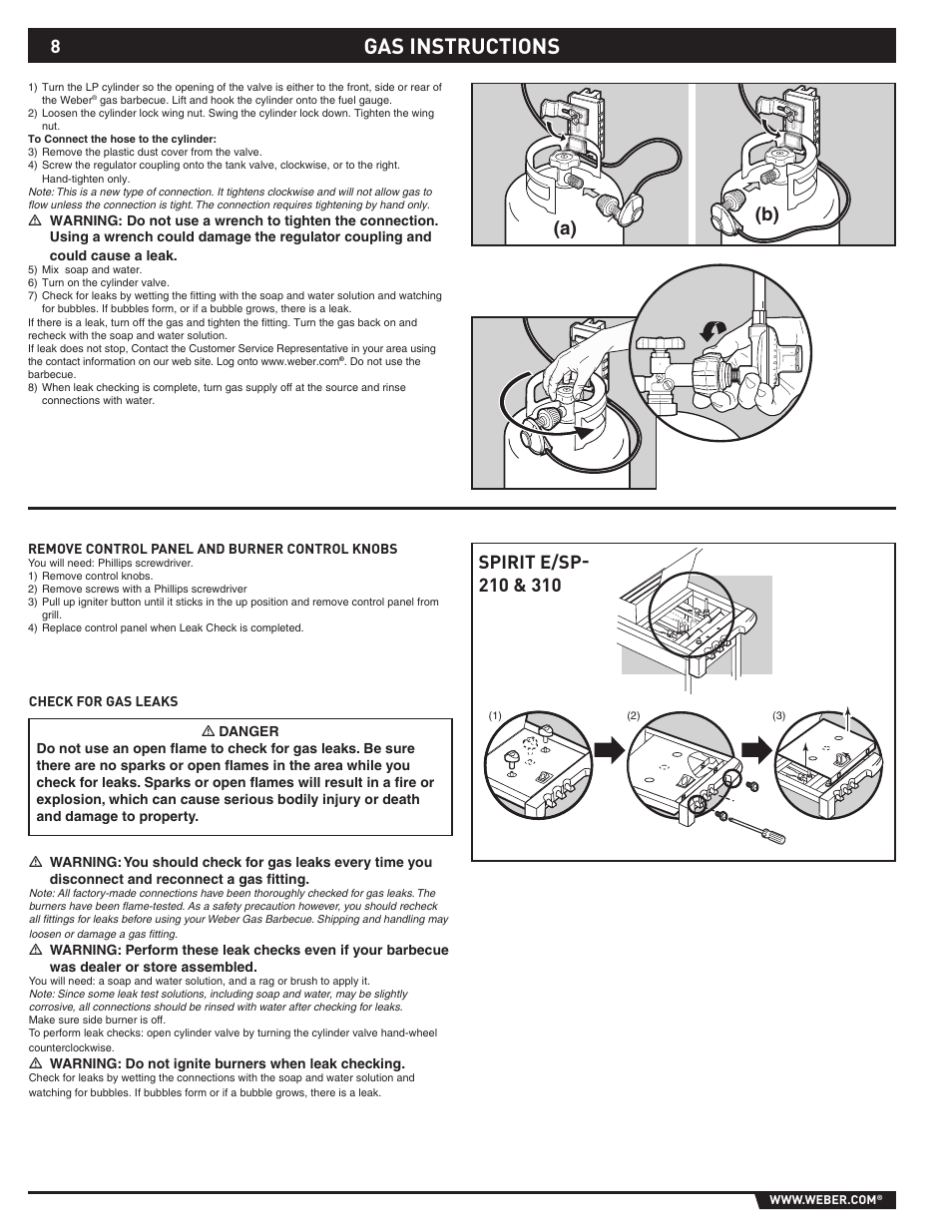 Gas instructions, A) (b) | Spirit E-210/310 User Manual | Page 8 / 40