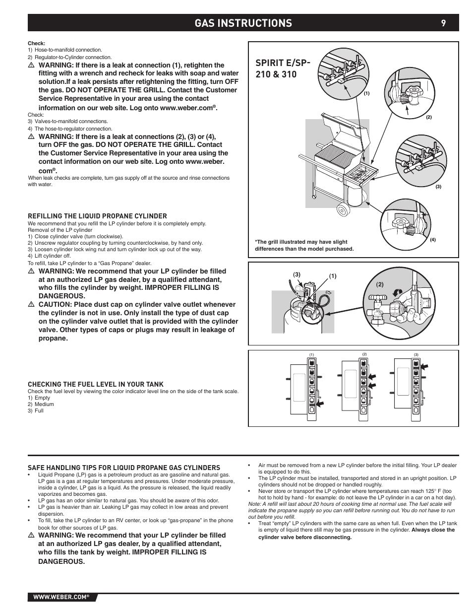 Gas instructions | Spirit E-210/310 User Manual | Page 9 / 40