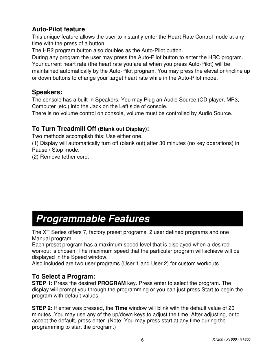 Programmable features | Spirit XT80013 User Manual | Page 4 / 12